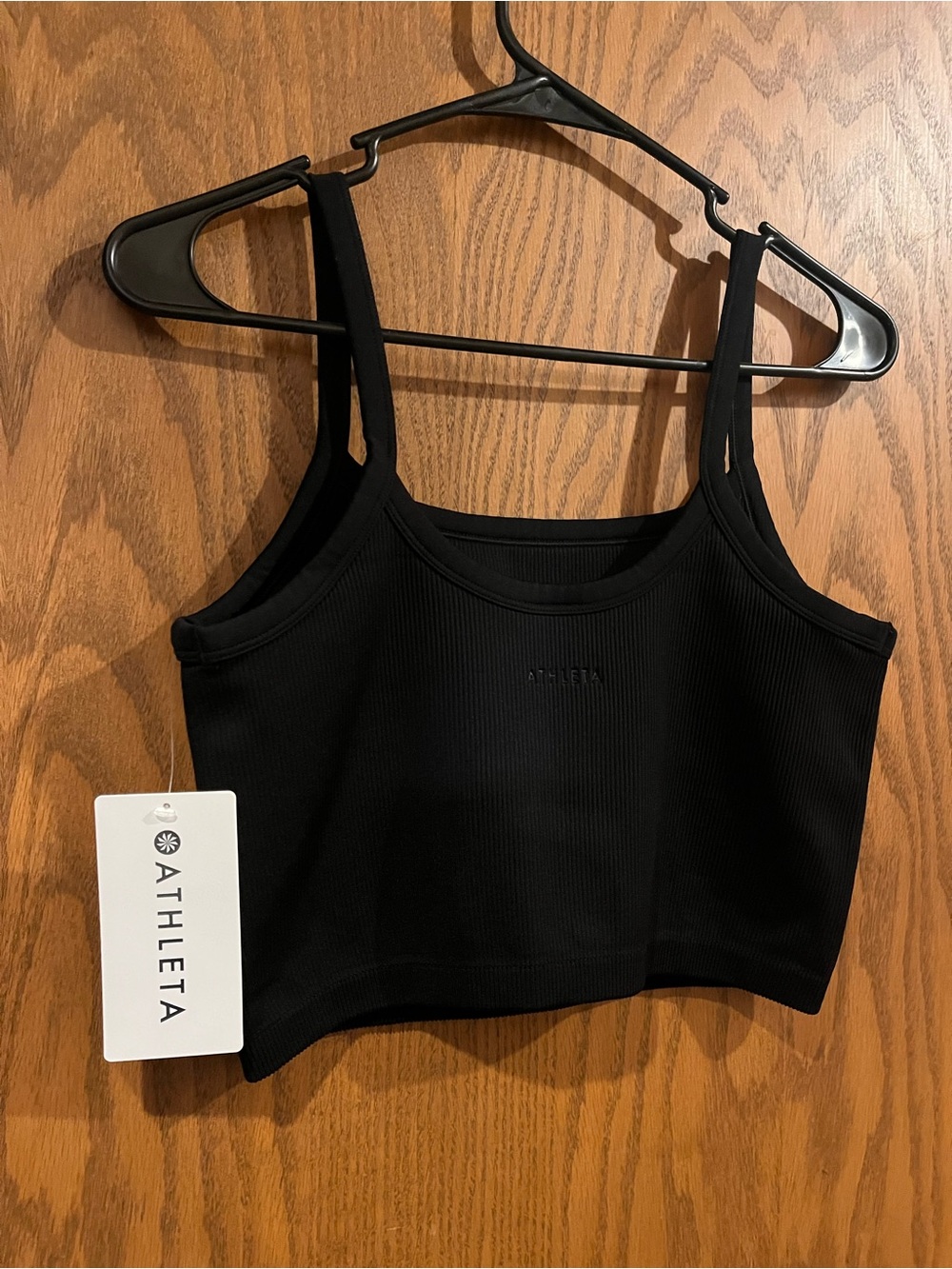 Athleta Black Ribbed Crop Tank Bra Top Large
